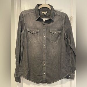 NWT Calvin Klein Black Pearl Snap Front Long Sleeve Cotton Stretch Shirt Size S